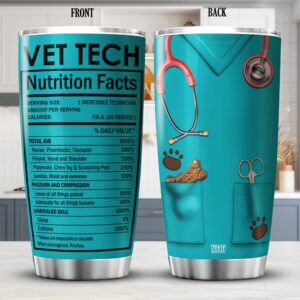 ZOXIX Veterinarian Coffee Tumbler Vet Tech Nutrition Facts Cup With Lid 20oz Stainless Steel Travel Mug Veterinary Technician Gift For Graduation Vet Appreciation Gifts For Girls