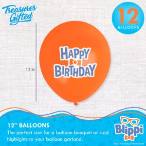 Treasures Gifted Officially Licensed Blippi Birthday Party Supplies - 12 Pack - Blippi Balloons - Latex Blippi Birthday Decoration Balloons - 12 Inch Happy Birthday Balloons in Orange, Blue & White