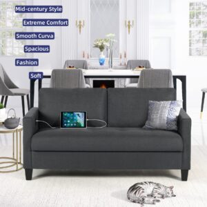 STHOUYN Comfy Loveseat Sofa Small Grey Couch Small Spaces, Small Love Seat Bedroom, Mid Century Modern Couches Living Room Dorm Office, 2 Seater Couch Deep Seat Sofas, 57”W (Dark Grey (Loveseat))