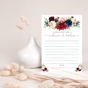 Your Main Event Prints Navy Burgundy Advice and Wishes Cards for Bridal Showers, Weddings, and the Bride and Groom - Pack of 50, 5"x7" Cards