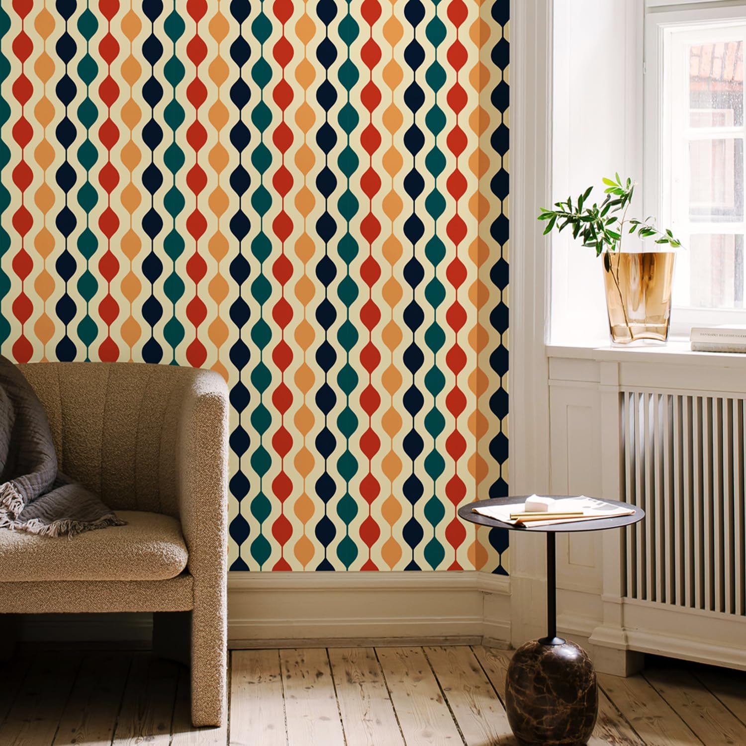 JiffDiff Wallpaper Geometric Wallpaper Abstract Wallpaper Modern Wallpaper Wall Decor 1970s Retro Removable Peel and Stick Wallpaper,15.7"x 118.1"