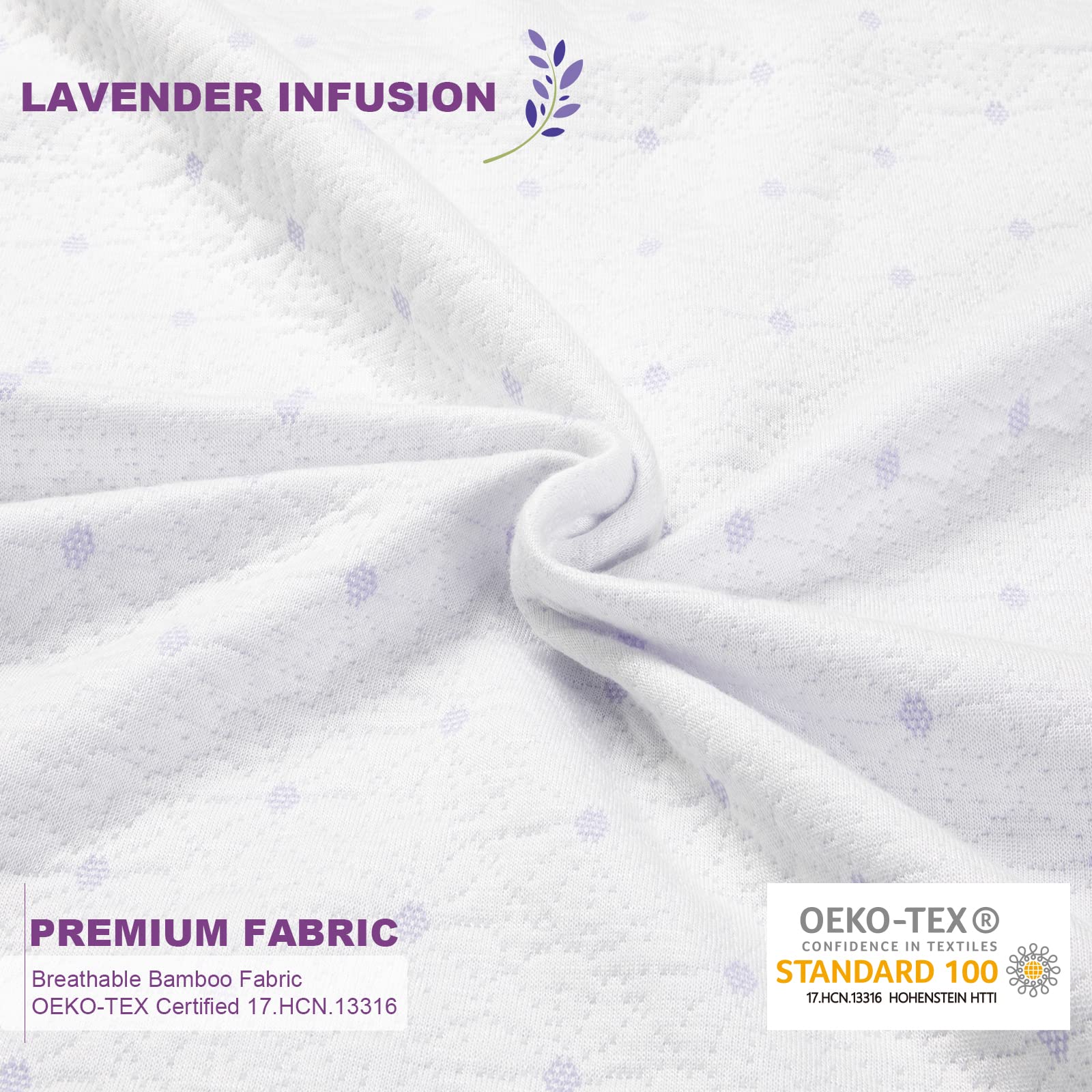 Ferlizer 2 Inch Twin Mattress Topper Cover, Lavender Infused Bamboo Zippered Cover for Mattress Topper, Adjustable Straps, Removable and Washable