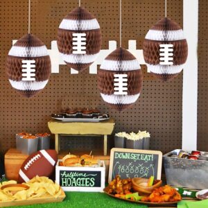 4Pcs Football Party Honeycomb Hanging Decorations 3D Football Honeycombs Tissue Paper Pom Poms for Boys Sport Theme Baby Shower Decorations