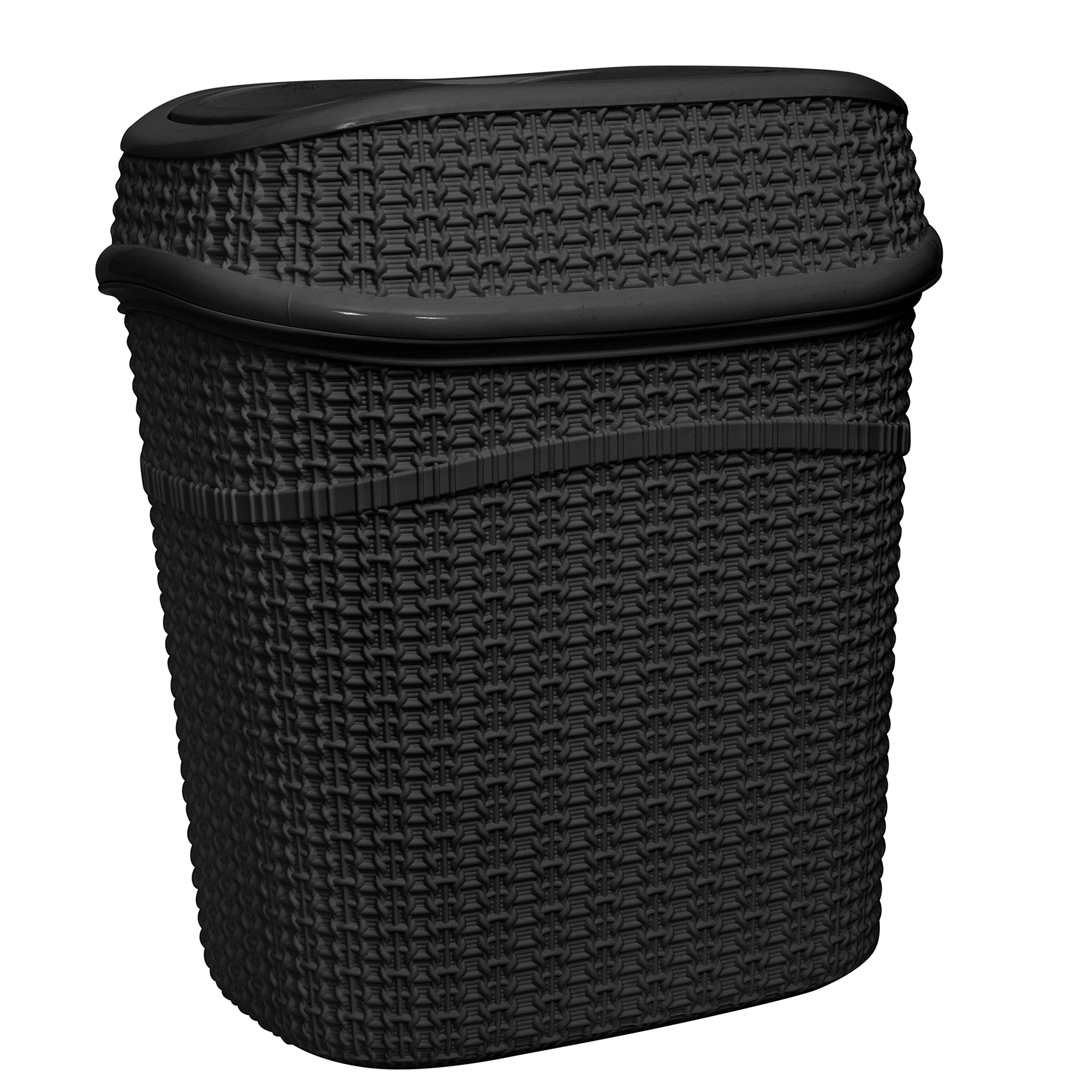 Bath Bliss 2 Pack Sailor Knot Swing Top Waste Bin | Dimensions: 11.22" x 8.27" x 12.6" | 9.5 Liter | Swing Top | Home Décor | Compact | Black