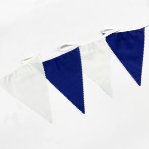 32Ft Royal Blue White Party Decorations Triangle Flag Pennant Bunting Fabric Garland for Wedding Birthday Ahoy Achor Nautical Pirate Bridal Baby Shower Under The Sea Party Festivals Decoration