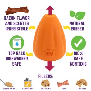 Chew King Premium Treat Dog Toy, Extremely Durable Natural Rubber Toy, Bacon Flavored Dog Toy Orange Large