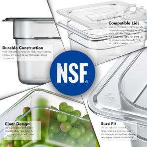 CURTA 6 Pack NSF Food Pans, 1/6 Size 4 Inch Deep Commercial Food Storage Containers, Polycarbonate, Clear