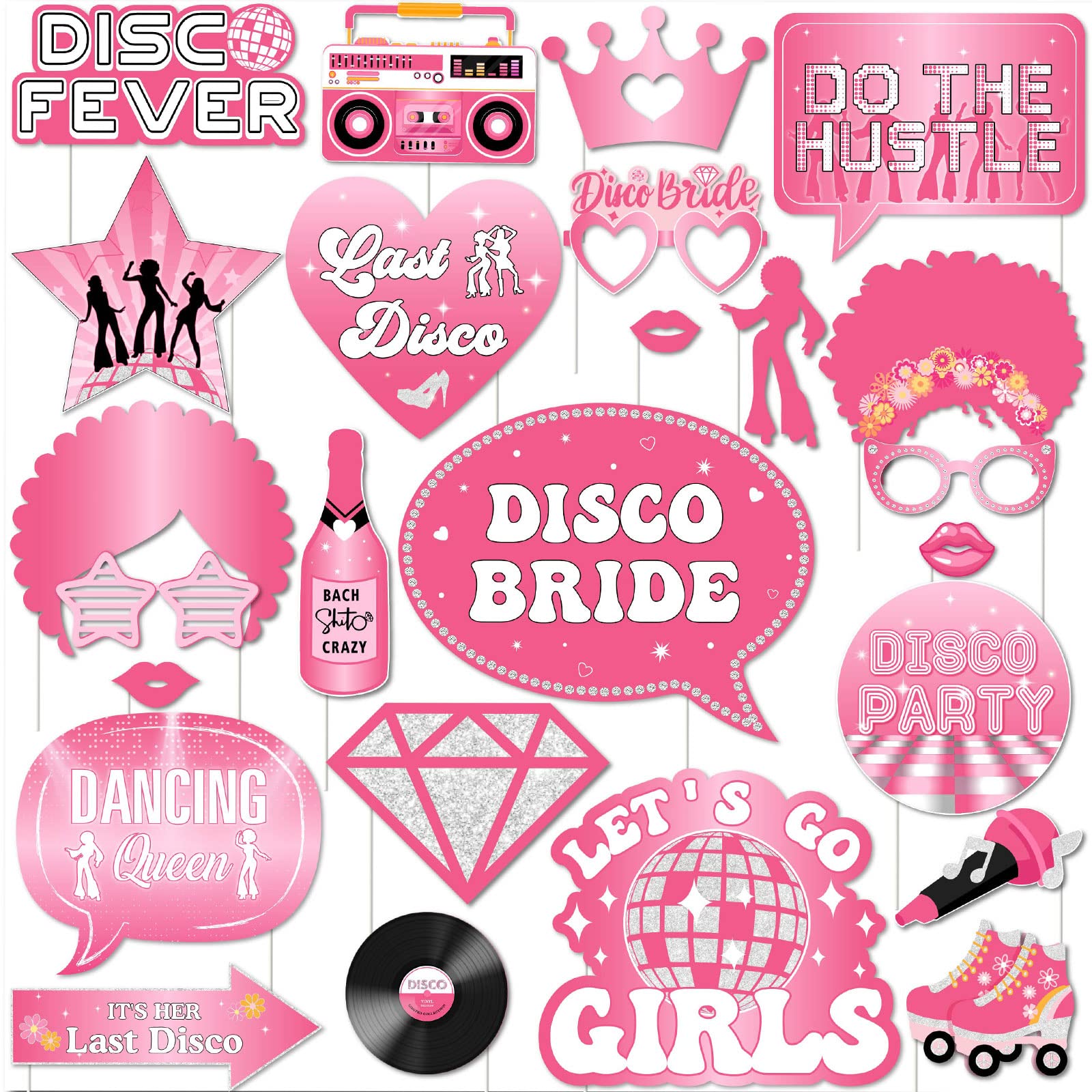 Last Disco Bachelorette Party Decorations 25pcs Last Disco Bachelorette Photo Booth Props Hot Pink Cowgirl Last Disco Bachelorette Party Favors for Bride to Be, Bridal Shower