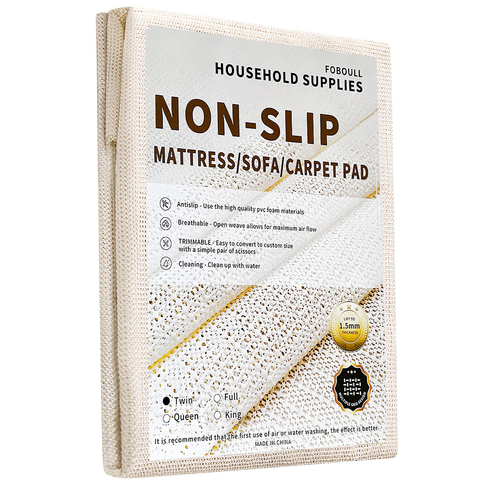 Foboull Mattress Slide Stopper and Gripper,Slip Mattress Grip Pads,Non slip mattress pad,Keep Bed and Topper Pad from Sliding for Sofa, Couch, Chair Cushion, Mattresses, Easy Trim, Slip Resistant-Twin