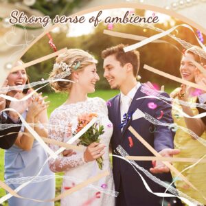 Taiyin 150 Pcs Lace Ribbon Stick Wands Wedding Wand Streamers with Bell Silk Ribbon Fairy Wand Wedding Send Off Streamer for Wedding Party Favors Baby Shower Holiday(White)