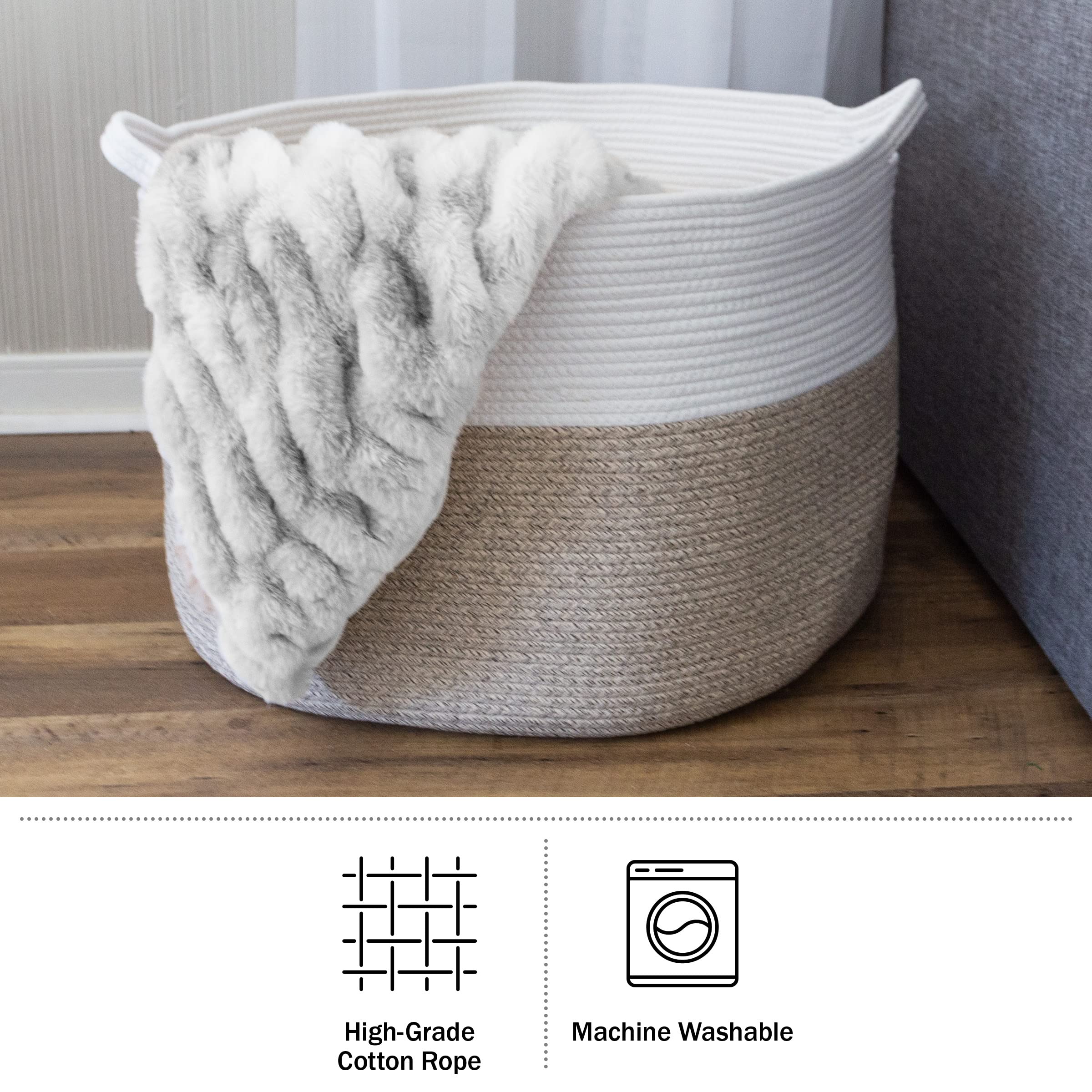 Extra-Large Basket - Cotton Rope Basket with Handles for Laundry, Blanket, Pillow, and Toy Storage - Baskets for Organizing by Home-Complete (Natural)