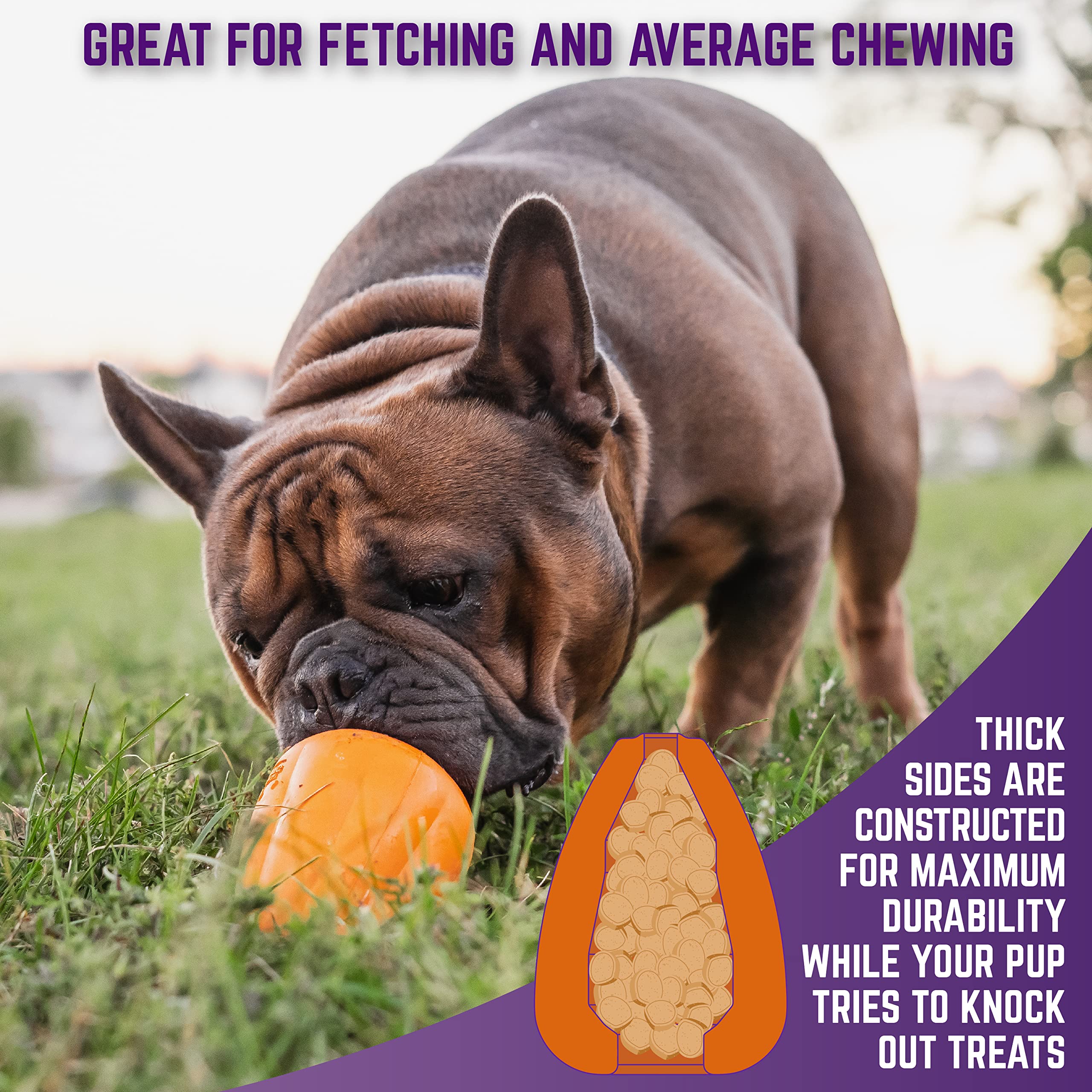 Chew King Premium Treat Dog Toy, Extremely Durable Natural Rubber Toy, Bacon Flavored Dog Toy Orange Large