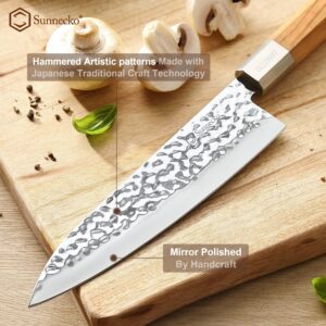 Sunnecko 8 Inch Chef Knife High Carbon Steel Japanese Chef's Knife Wood Handle Vintage Hand Forged Chef Knife for Meat Cutting