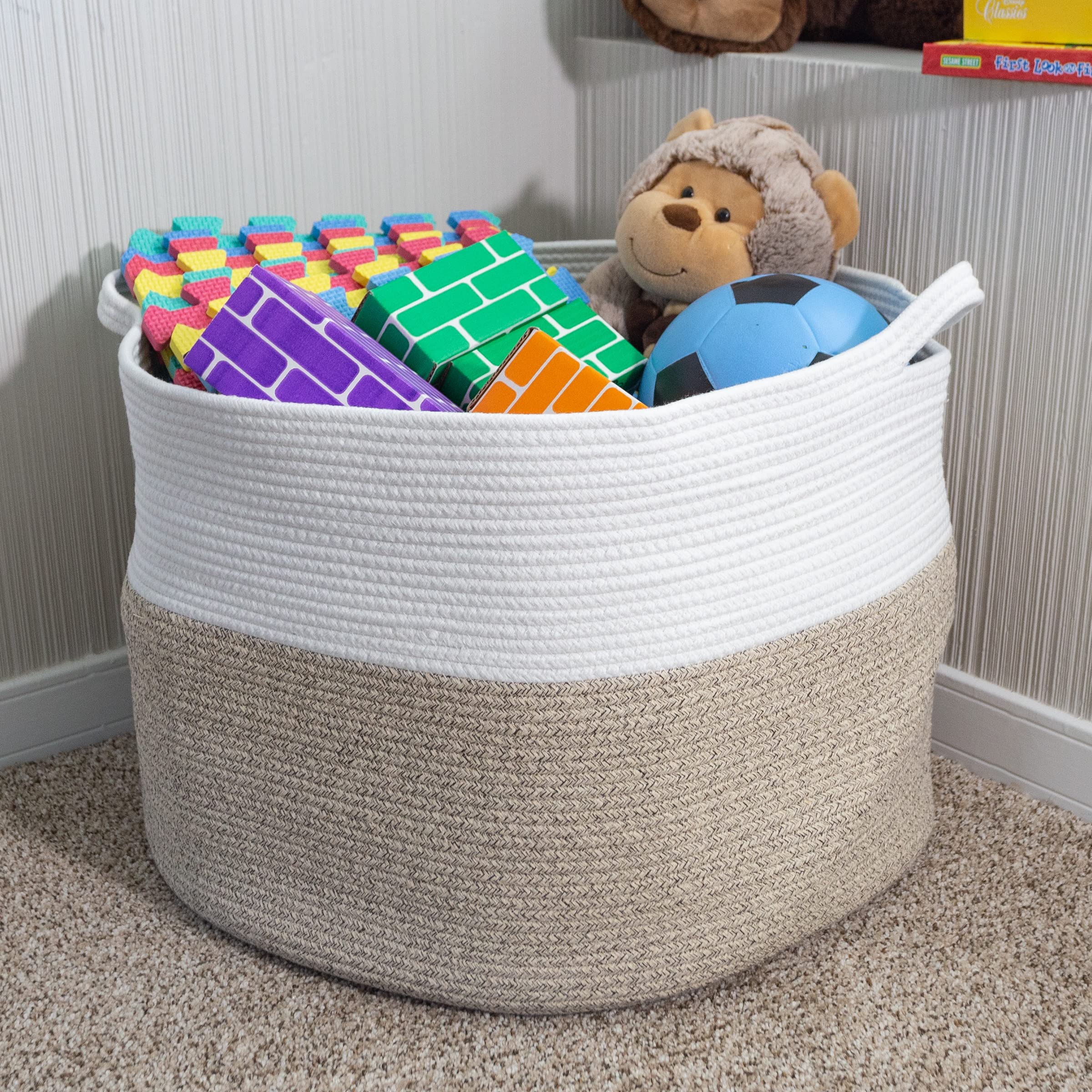 Extra-Large Basket - Cotton Rope Basket with Handles for Laundry, Blanket, Pillow, and Toy Storage - Baskets for Organizing by Home-Complete (Natural)