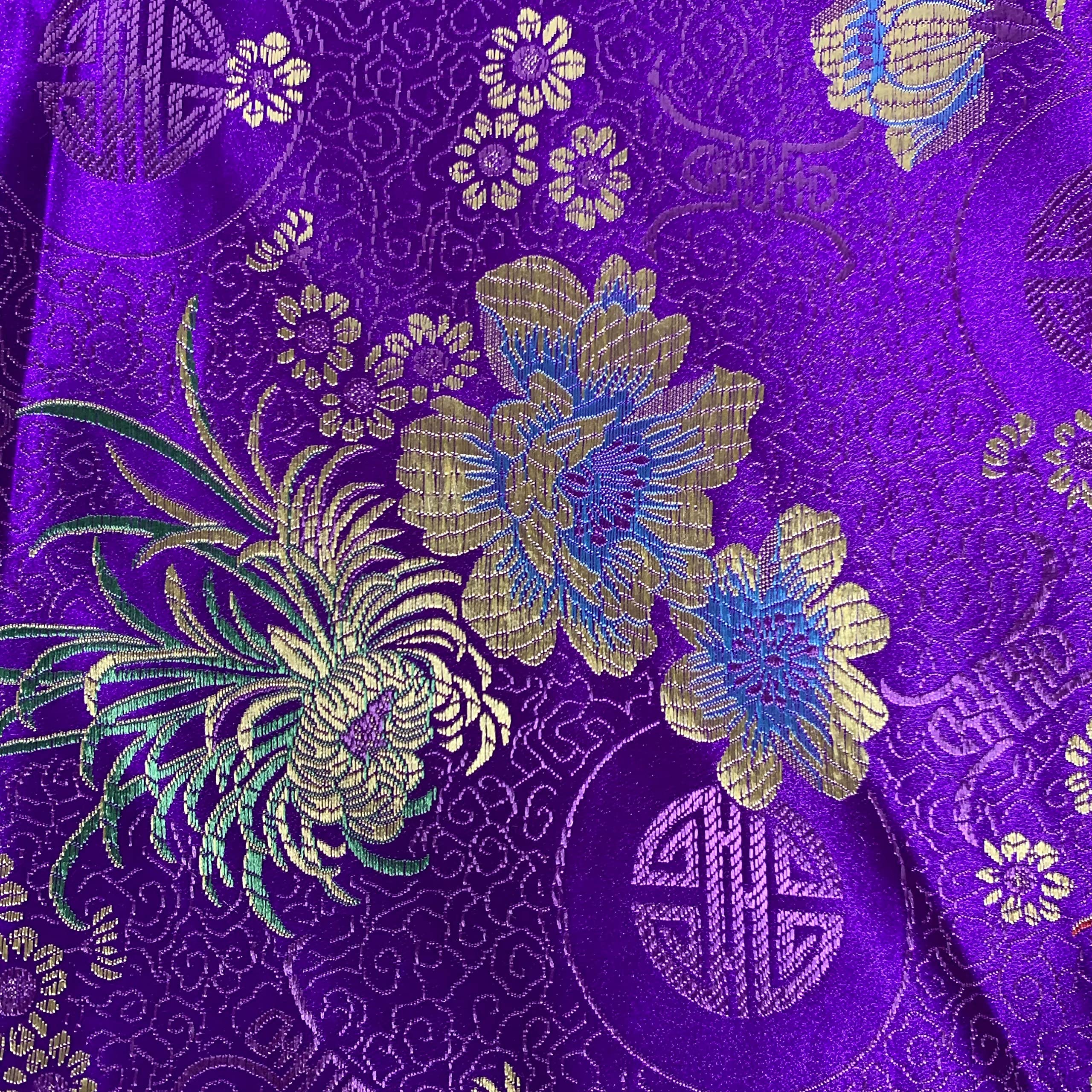 Kate Purple Floral Brocade Chinese Satin Fabric by The Yard - 10037