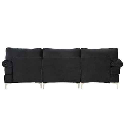 Casa Andrea Milano Modern Large Velvet Fabric Sectional Sofa, L-Shape Couch with Extra Wide Chaise Lounge, Onyx