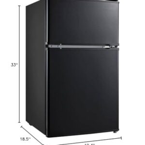 3.2 Cu Feet Two Door Compact Refrigerator with Freezer, Black