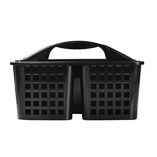 Haundry Plastic Shower Caddy Basket with 3 Compartments, Portable Divided Cleaning Supply Storage Organizer with Handle (Black)