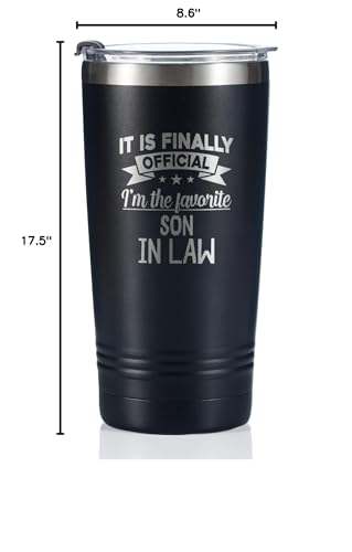 Onebttl Son in Law Gifts Travel Coffee Mug Tumbler, Gifts from Mom/Dad, Parent, Father, Mother for Engagement, Wedding, Marriage, Christmas, Stainless Steel Insulated 20oz/590ml - Favorite Son in Law