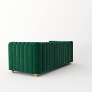 Green Velvet Couch Sofa Loveseat, 81.3 Wide Mid Century Modern Couch Small Spaces Love Seat Tufted Chesterfield Velvet Sofa Futon with Gold Leg, Comfy 3 Seat Extra Deep Sofas Couches for Living Room