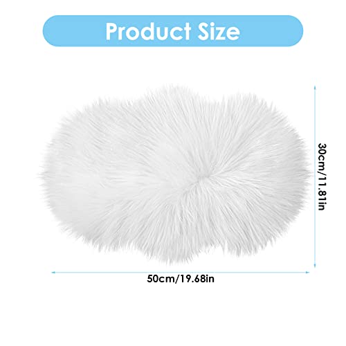 Molain Bench Cushion Fluffy Area Rug White Soft Faux Fur Bedroom Balcony Couch Reading Nook Cover Plush Mini Car Chair Seat Pad Hallway Fireplace Living Room Floor Decorations (50 cm Oval)