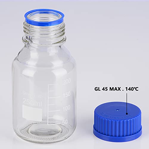 stonylab Glass Graduated Round Media Storage Bottles with GL45 Screw Cap, 250 ml, 1 Pack