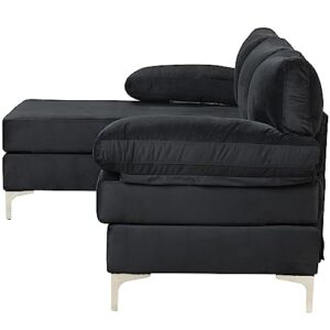 Casa Andrea Milano Modern Large Velvet Fabric Sectional Sofa, L-Shape Couch with Extra Wide Chaise Lounge, Onyx