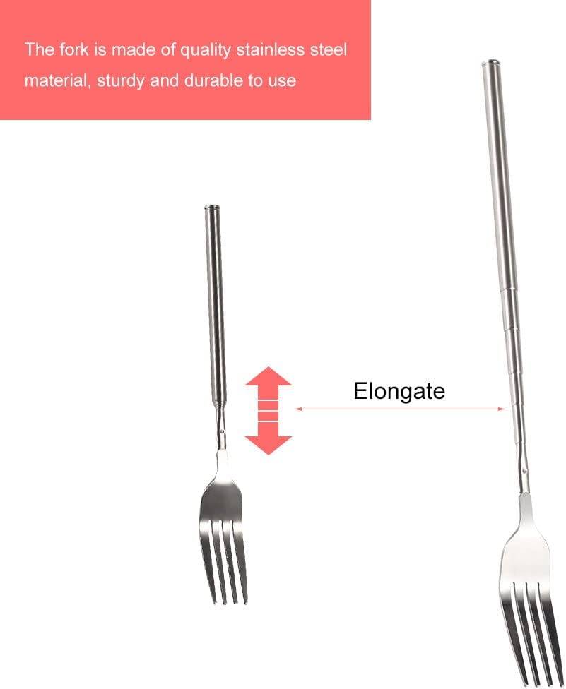 Telescopic Fork,Extendable Fork,Extending Fork,64cm Long Stainless Steel Retractable Fork Extendable Dinner Fruit Dessert Fork Cutlery 8.7-25.4inch