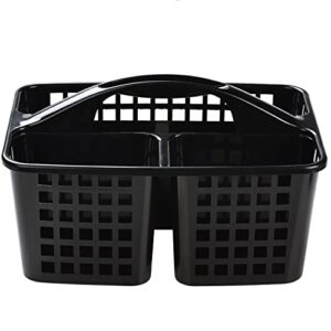 Haundry Plastic Shower Caddy Basket with 3 Compartments, Portable Divided Cleaning Supply Storage Organizer with Handle (Black)