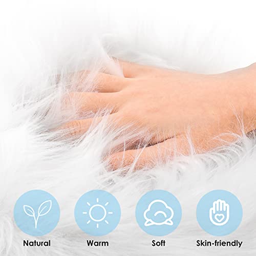 Molain Bench Cushion Fluffy Area Rug White Soft Faux Fur Bedroom Balcony Couch Reading Nook Cover Plush Mini Car Chair Seat Pad Hallway Fireplace Living Room Floor Decorations (50 cm Oval)