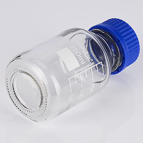 stonylab Glass Graduated Round Media Storage Bottles with GL45 Screw Cap, 250 ml, 1 Pack