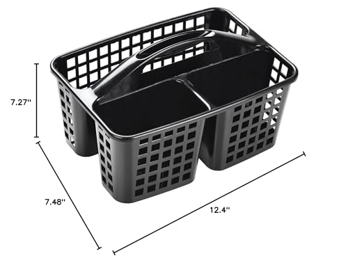 Haundry Plastic Shower Caddy Basket with 3 Compartments, Portable Divided Cleaning Supply Storage Organizer with Handle (Black)