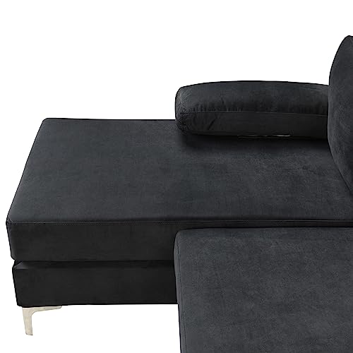 Casa Andrea Milano Modern Large Velvet Fabric Sectional Sofa, L-Shape Couch with Extra Wide Chaise Lounge, Onyx