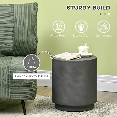 HOMCOM Round Side Table, Lightweight Accent Table with Concrete Finish, End Table with 4 Adjustable Feet for Indoor, Outdoor, Dark Gray