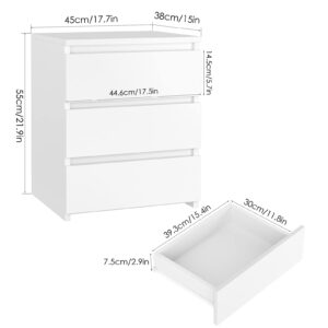 FOTOSOK White Nightstand with 3 Drawers, White Bedside Table Night Stand for Bedroom with Cut-Out Handle, Sofa Side Table 3 Drawer Nightstand for Bedroom, 17.7W*15D*21.7H