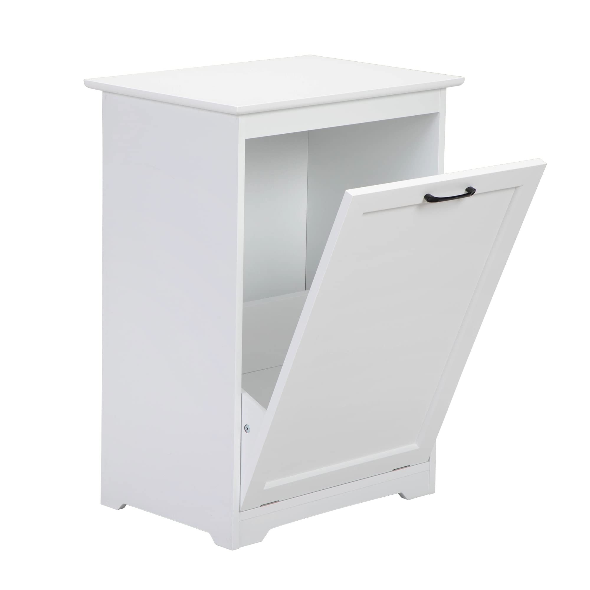 JAXPETY Tilt Out Trash Cabinet Kitchen Trash Can Holder Wood Laundry Hamper Recycling Trash Cabinet with Angle Adjustable Door, White (Single Door)