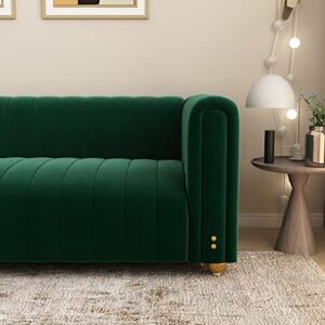 Green Velvet Couch Sofa Loveseat, 81.3 Wide Mid Century Modern Couch Small Spaces Love Seat Tufted Chesterfield Velvet Sofa Futon with Gold Leg, Comfy 3 Seat Extra Deep Sofas Couches for Living Room