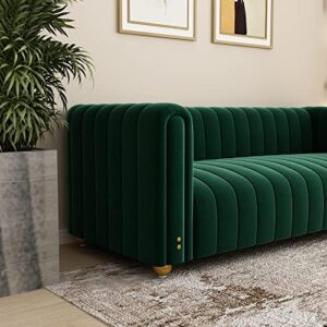 Green Velvet Couch Sofa Loveseat, 81.3 Wide Mid Century Modern Couch Small Spaces Love Seat Tufted Chesterfield Velvet Sofa Futon with Gold Leg, Comfy 3 Seat Extra Deep Sofas Couches for Living Room