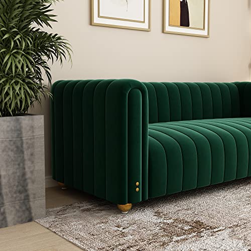 Green Velvet Couch Sofa Loveseat, 81.3 Wide Mid Century Modern Couch Small Spaces Love Seat Tufted Chesterfield Velvet Sofa Futon with Gold Leg, Comfy 3 Seat Extra Deep Sofas Couches for Living Room