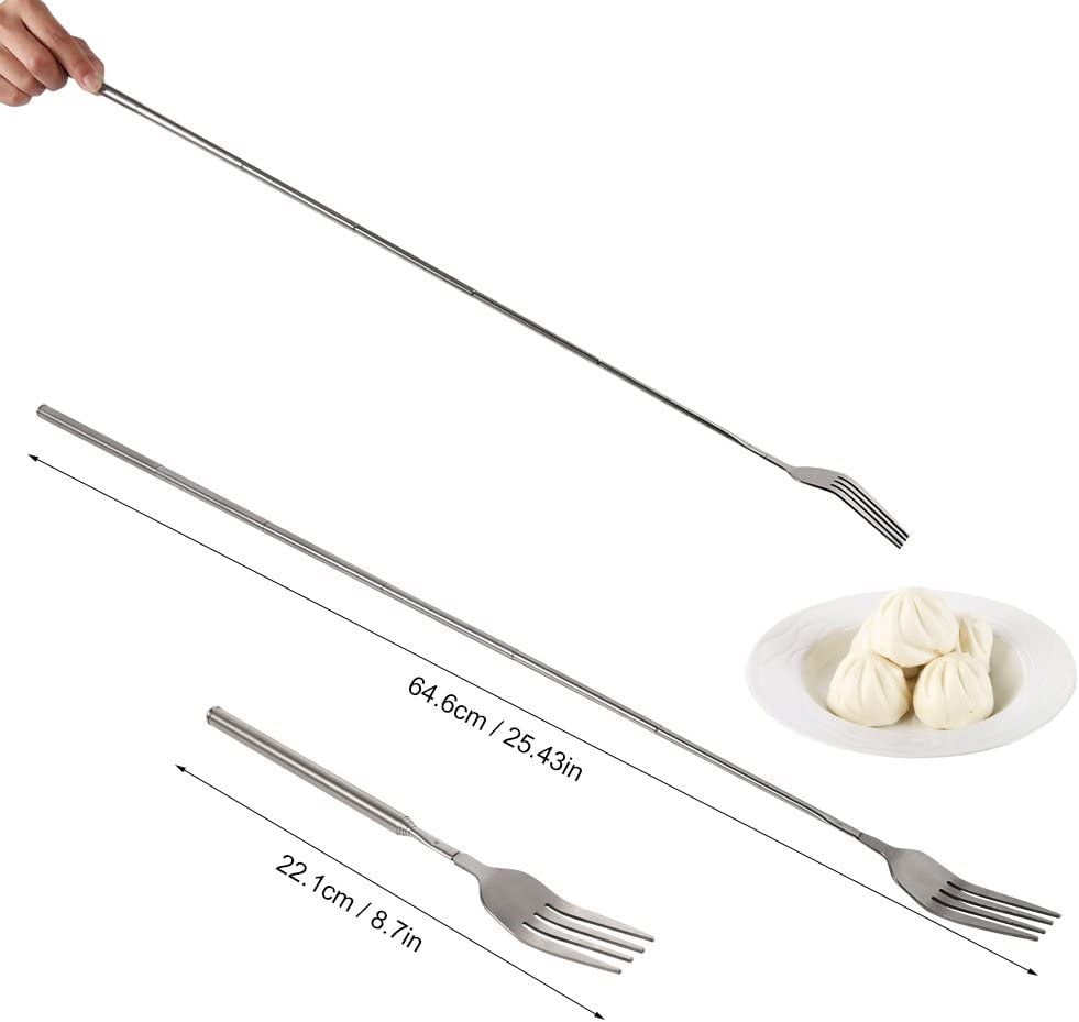 Telescopic Fork,Extendable Fork,Extending Fork,64cm Long Stainless Steel Retractable Fork Extendable Dinner Fruit Dessert Fork Cutlery 8.7-25.4inch