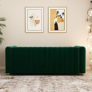 Green Velvet Couch Sofa Loveseat, 81.3 Wide Mid Century Modern Couch Small Spaces Love Seat Tufted Chesterfield Velvet Sofa Futon with Gold Leg, Comfy 3 Seat Extra Deep Sofas Couches for Living Room