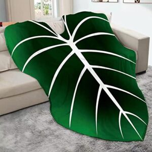 kerscton leaf blanket plant throw blankets soft plush flannel giant shaped comfortable kids or adults for couch bed sofa decorative great gifts (green white) 87x63 inch