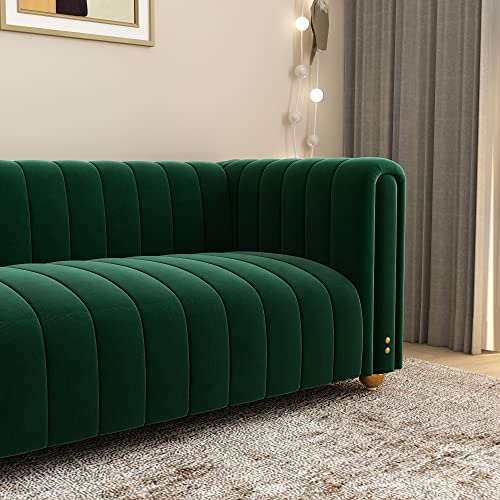 Green Velvet Couch Sofa Loveseat, 81.3 Wide Mid Century Modern Couch Small Spaces Love Seat Tufted Chesterfield Velvet Sofa Futon with Gold Leg, Comfy 3 Seat Extra Deep Sofas Couches for Living Room