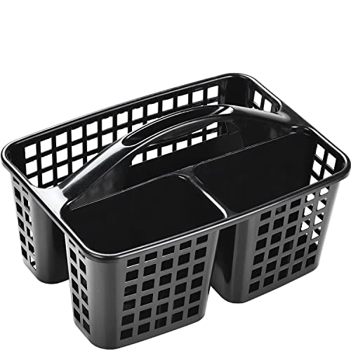 Haundry Plastic Shower Caddy Basket with 3 Compartments, Portable Divided Cleaning Supply Storage Organizer with Handle (Black)