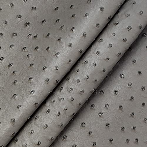 Ostrich Faux Leather Vinyl Roll 12 x 53 inches Solid Textured Synthetic Crafts Fabric for Leather Keychains Purse Wallets Making Upholstery Decoration, Gray