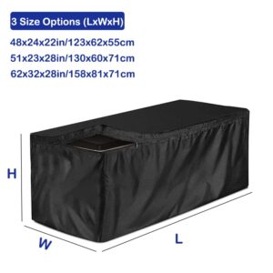 SUNSURE Deck Box Cover Heavy Duty Waterproof Outdoor Ottoman Bench Cover for Keter Large Deck Boxes Rectangular Storage Box Cover with Drawstring and Zipper (48x24x22in)