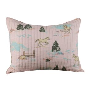 horse girls pink woodland ponies western standard sham