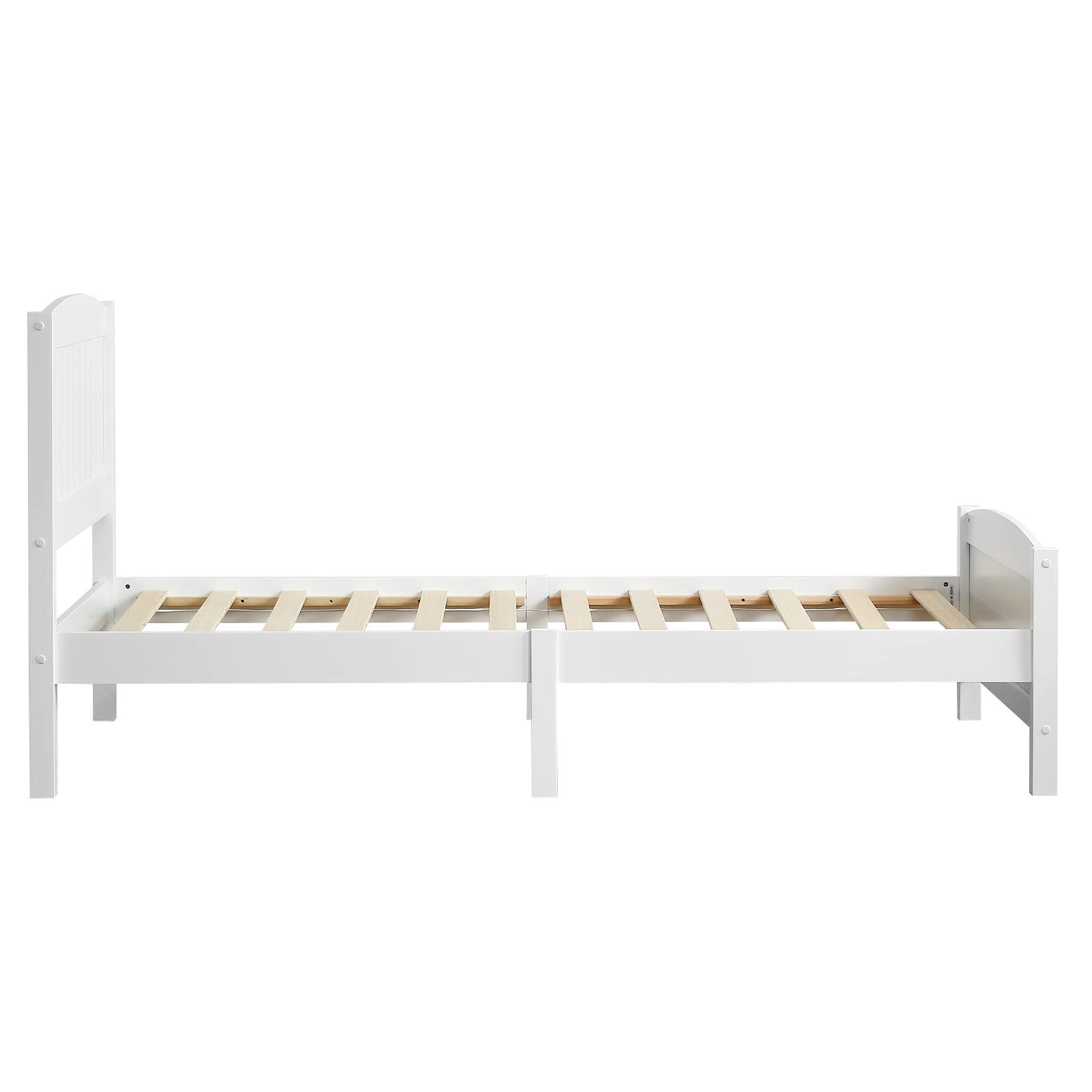 Karl home Wood Bedframe Twin Bed Frame with Headboard Bedroom Platform Bed with Footboard, 12 Wood Slat Support, No Box Spring Needed, White