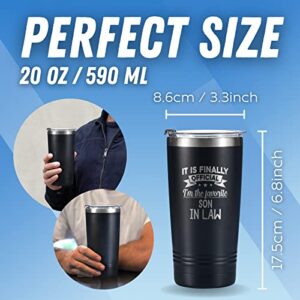 Onebttl Son in Law Gifts Travel Coffee Mug Tumbler, Gifts from Mom/Dad, Parent, Father, Mother for Engagement, Wedding, Marriage, Christmas, Stainless Steel Insulated 20oz/590ml - Favorite Son in Law