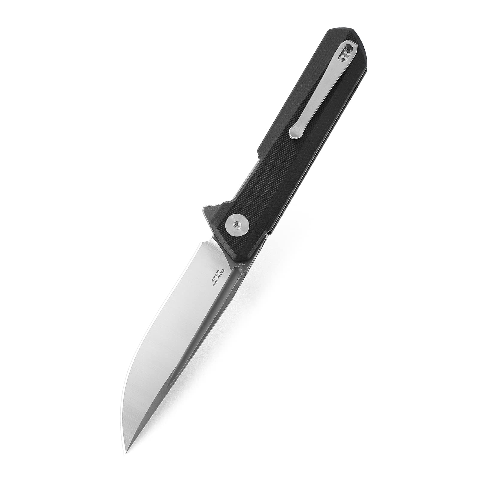 BESTECHMAN Dundee Pocket Folder Folding Knife: 3.35" D2 Steel Grey titanized Satin Blade, G10 Scales, Flipper, Liner Lock, EDC Reversible Deep Clip, BMK01D (Black Handle)